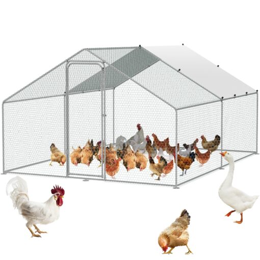 VEVOR Metal Chicken Coop Walk in Poultry Run with Waterproof Cover