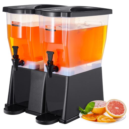 VEVOR Dual Beverage Dispenser 114 Liters 3 Gallon x 2 for Parties Plastic Juice Dispenser with Stand and Spigot