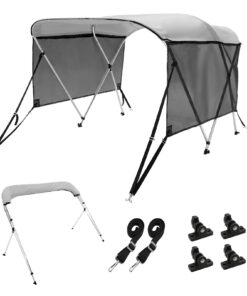 VEVOR Light Grey 3 Bow Bimini Top Boat Cover with Detachable Mesh Sidewalls