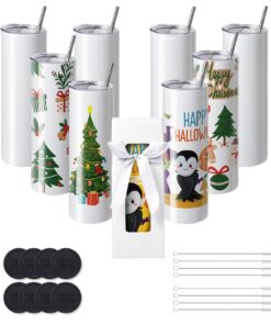 VEVOR 8 Pack 30 oz (887.2 ml) Stainless Steel Sublimation Tumblers with Straw