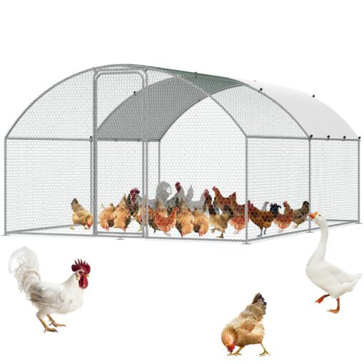 VEVOR Large Metal Chicken Coop 3x393x199 m 98x129x65 ft with Waterproof Cover and Security Lock