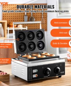 Вафельница с 6 отверстиями и двусторонним нагревом для идеальных пончиков диаметром 75 мм (3 дюйма)