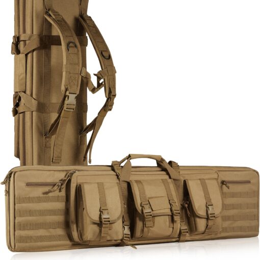 VEVOR 107 cm 42 inch Tactical Double Rifle Bag for 2 Rifles 2 Pistols with Molle System and Lockable Zipper