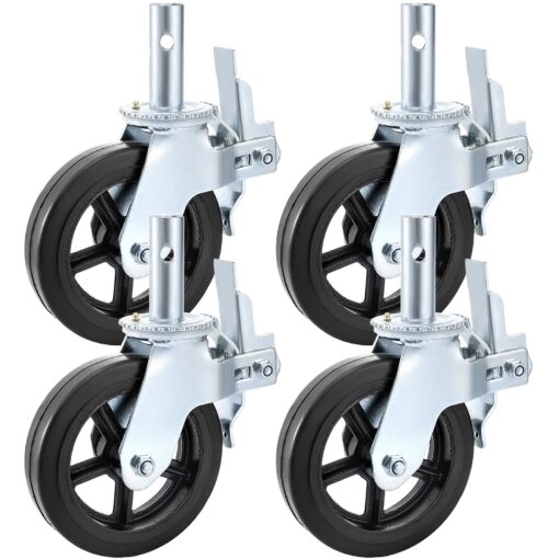 4 Pack Heavy Duty 203 cm x 5 cm Scaffolding Rubber Swivel Casters with Dual Locking