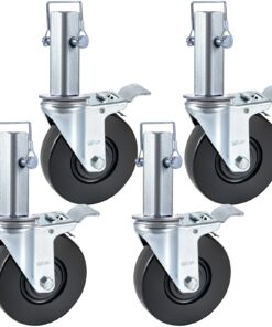 4 Pack Heavy Duty 12.7 cm (5 inch) Scaffolding Rubber Swivel Casters with Dual Locking and 1.25 inch Square Stem