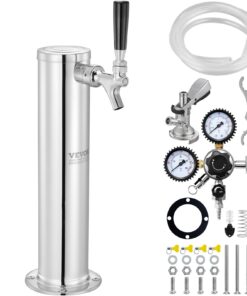 VEVOR Stainless Steel Single Tap Beer Tower Kegerator Kit with A-System Keg Coupler and Dual Gauge Regulator