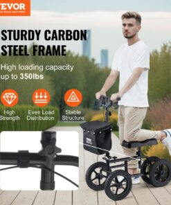 Heavy-Duty Carbon Steel Knee Walker with Adjustable Handlebar (96.5-116.6 cm/38-45.9 in) & Knee Pad (50-63 cm/19.7-24.8 in)