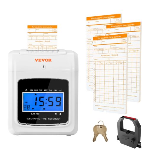 VEVOR Mechanical Time Card Attendance Recorder with 102 Cards and Badge Machine Compact Wall or Desk Mount