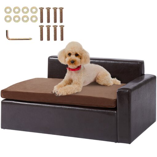 VEVOR Black Leather Pet Sofa with Storage