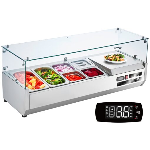 VEVOR Countertop Refrigerated Salad Pizza Prep Station with Glass Guard