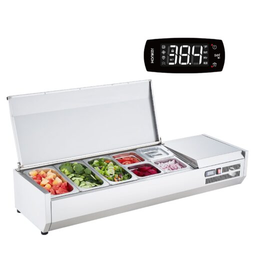 VEVOR Stainless Steel Refrigerated Salad and Pizza Prep Station with Modular Tray System