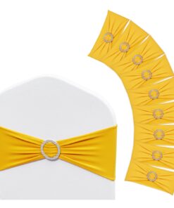 VEVOR 100 PCS Golden Yellow Stretch Spandex Chair Sashes with Round Buckle - Universal Fit for Weddings