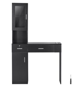 VEVOR Wall Mount Barber Salon Station – Black Hair Stylist Furniture with 1 Storage Cabinet