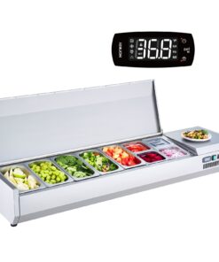 VEVOR Commercial Countertop Refrigerated Salad and Pizza Prep Station with Stainless Steel Guard