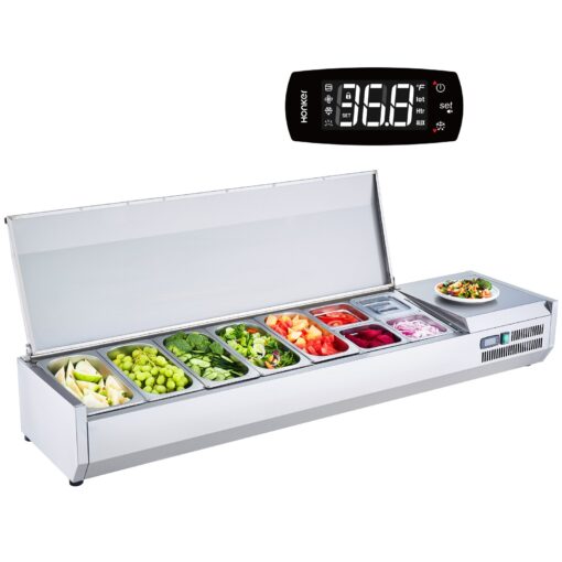 VEVOR Commercial Countertop Refrigerated Salad and Pizza Prep Station with Stainless Steel Guard