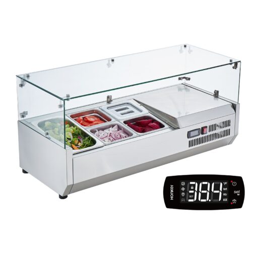 VEVOR Commercial Countertop Refrigerated Salad and Pizza Prep Station with Glass Guard