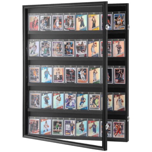 VEVOR Matte Black Wood Sports Card Display Case 35 Graded Cards