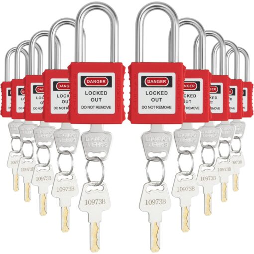 VEVOR 10 Piece Red Safety Lockout Padlock Set with Writable Tags