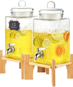 VEVOR 5.7 Liter (1.5 Gallon) Glass Drink Dispenser with Stainless Steel Spigot and Wooden Stand for Parties