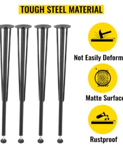 Set of 4 Heavy Duty 3-Rod Furniture Legs with Adjustable Feet
