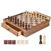 VEVOR 38 cm 15 inch Solid Walnut Wood Chess and Checkers Set with Storage Drawer