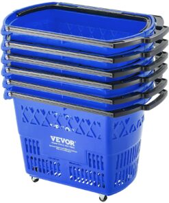 VEVOR Set of 6 Plastic Rolling Shopping Trolley Baskets with Wheels