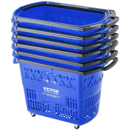 VEVOR Set of 6 Plastic Rolling Shopping Trolley Baskets with Wheels