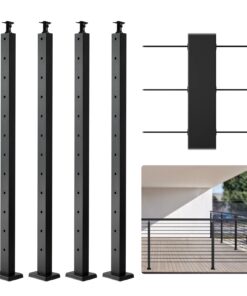 VEVOR 4-Pack 42 Inch (106.68 cm) Stainless Steel Cable Railing Posts with Horizontal Holes for Decks