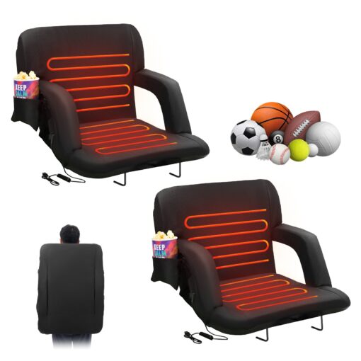 VEVOR 2 Pack Reclining Heated Stadium Seats with Adjustable Backrest and Waterproof Cover 56 cm 22 inches Wide