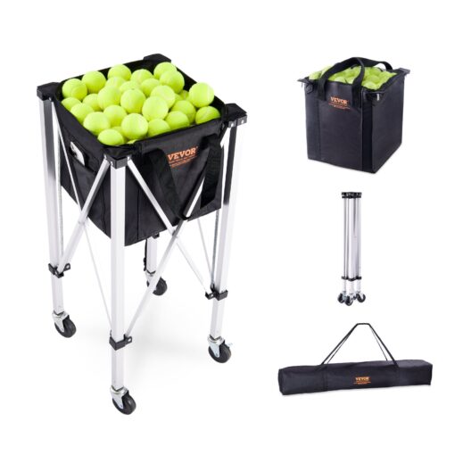 VEVOR Portable Tennis Ball Hopper Basket Cart with 360° Swivel Wheels