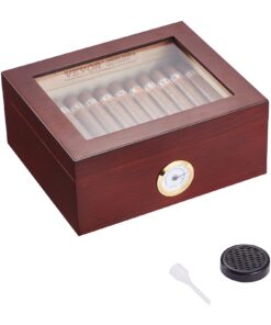 VEVOR Cedar Cigar Humidor with Glasstop and Hygrometer - Holds 30-50 Cigars