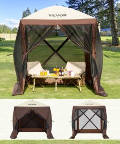 VEVOR 6x6FT (1.8x1.8m) Saliekamā Kempinga Paviljona Telts ar UPF50+ Saules Aizsardzību un Kukaiņu Sietu - Brūna