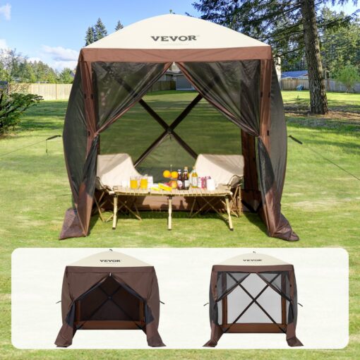 VEVOR 6x6FT 18x18m Pop Up Camping Gazebo Tent with UPF50+ Sun Protection and Insect Mesh Brown