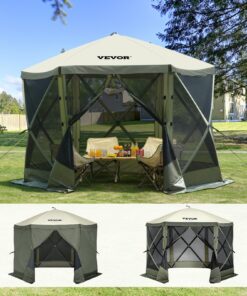 VEVOR 10x10FT (3x3m) Saliekama Gazebo Telts 6-pusīgā Nojume ar UV Aizsardzību un Vēja Izturīgu Dizainu - Zaļa