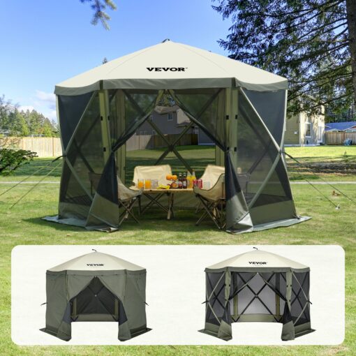 VEVOR 10x10FT 3x3m Pop Up lapene 6 pušu nojume Saules nojume ar UV aizsardzību un vēja necaurlaidīgu dizainu Zaļa krāsā