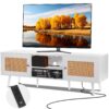 VEVOR Boho Rattan TV Stand with Built in Socket for 165 cm 65 inch TV
