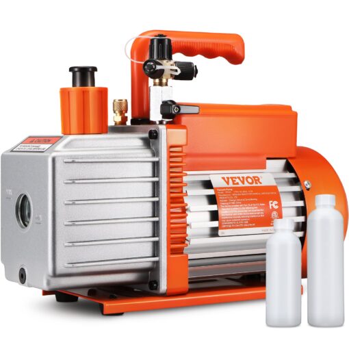 VEVOR 5 CFM 1416 Lmin 2 Stage Rotary Vane HVAC Vacuum Pump with Pure Copper Motor for Air Conditioning and Refrigeration