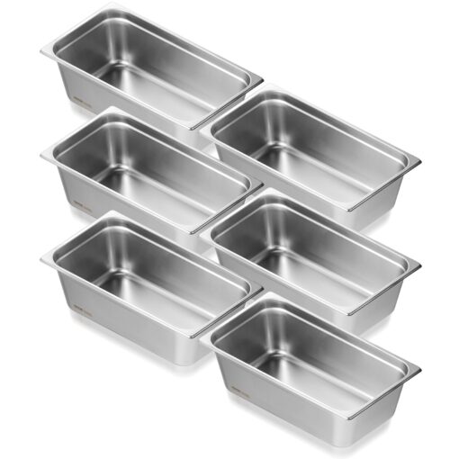 VEVOR 6 Pack Full Size Stainless Steel Hotel Steam Table Pans with Lids