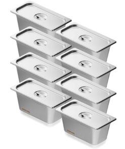 VEVOR 8 Pack Stainless Steel 1/3 Size Hotel Steam Table Pans with Lids