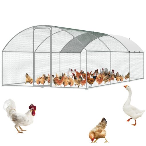 VEVOR Large Metal Chicken Coop with Waterproof Cover 3x588x199m 988x1929x653ft Weatherproof Corrosion resistant Poultry Run