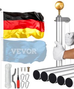 VEVOR 7.6m (25FT) Heavy Duty Detachable Aluminum Flagpole Kit with German Silver Finish - Wind and Rust Resistant