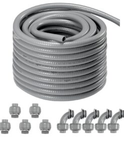 VEVOR 12.7 mm (1/2 in) Flexible Liquid-Tight Electrical PVC Conduit 30.48 m (100 ft) Non-Metallic with Accessories for Outdoor and Indoor Use