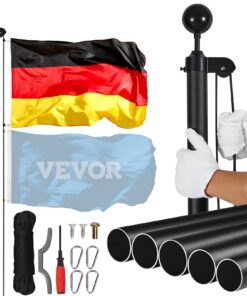 VEVOR 7.6m (25ft) Heavy Duty Detachable Aluminum Flagpole Kit with German Black Flag