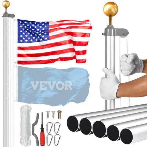 VEVOR 76m 25FT Heavy Duty Detachable Aluminum Flagpole Kit with Wind and Rust Resistance