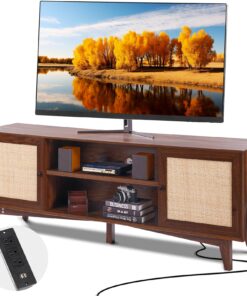 VEVOR Boho Rattan TV Stand with Built-in Outlet