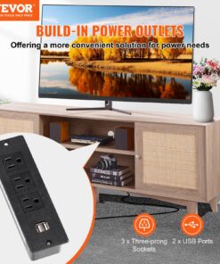 Boho Style Oak Cabinet with Built-in Power Outlet