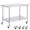 VEVOR Stainless Steel Commercial Kitchen Prep Table with Adjustable Shelves and Casters