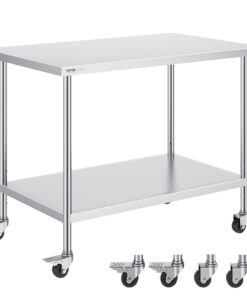 VEVOR Stainless Steel Commercial Kitchen Prep Table with Adjustable Shelves and Casters