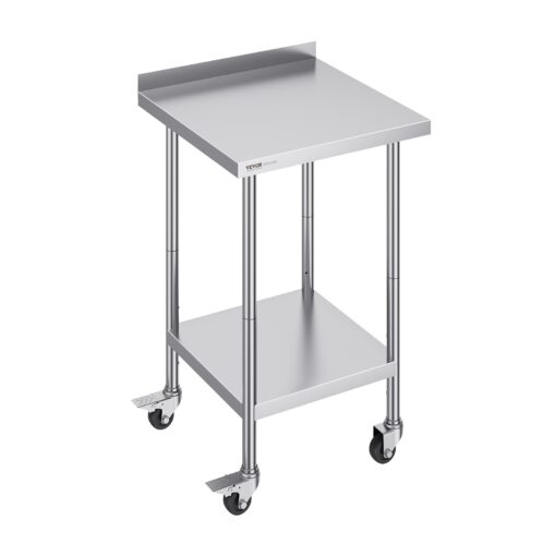 VEVOR Stainless Steel Commercial Food Prep Table with Adjustable Shelves and Casters 61x61x102 cm 24x24x40 inch NSF Certified