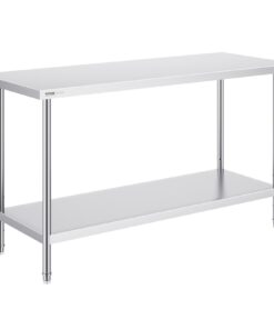 VEVOR Stainless Steel Commercial Work Table with Adjustable Shelves 60x24x34in (152x61x86cm) for Food Prep